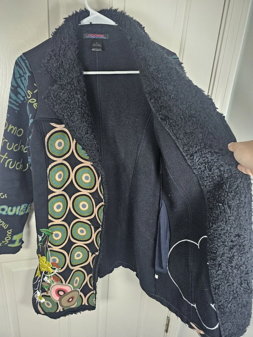 Adore Womens Coat Geometrical Wear Art Embrodered Statement Piece Size S